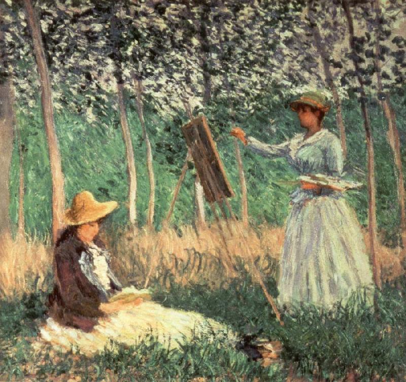 Claude Monet In the woods at Giverny Blanche Hoschede at her Easel with Suzanne Hoschede Reading China oil painting art